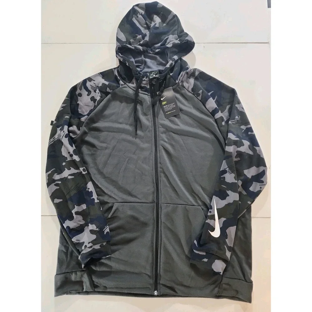 Nike Men's Dri-FIT Full Zip Camo Training Hoodie XL Anthracite‎ Gray AR3112-060